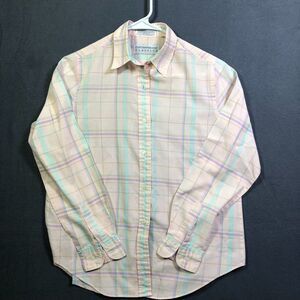 Vintage Contemporary Shirt Womens L Pastel Plaid Button Down Retro 80s Preppy
